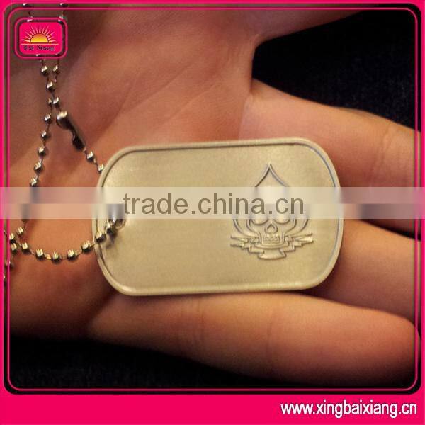 shiny mens stainless steel brass plated dog tag with chain