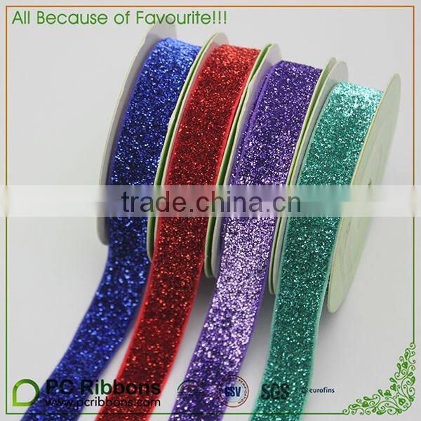 5/8inch striped elastic glitter metallic velvet ribbon
