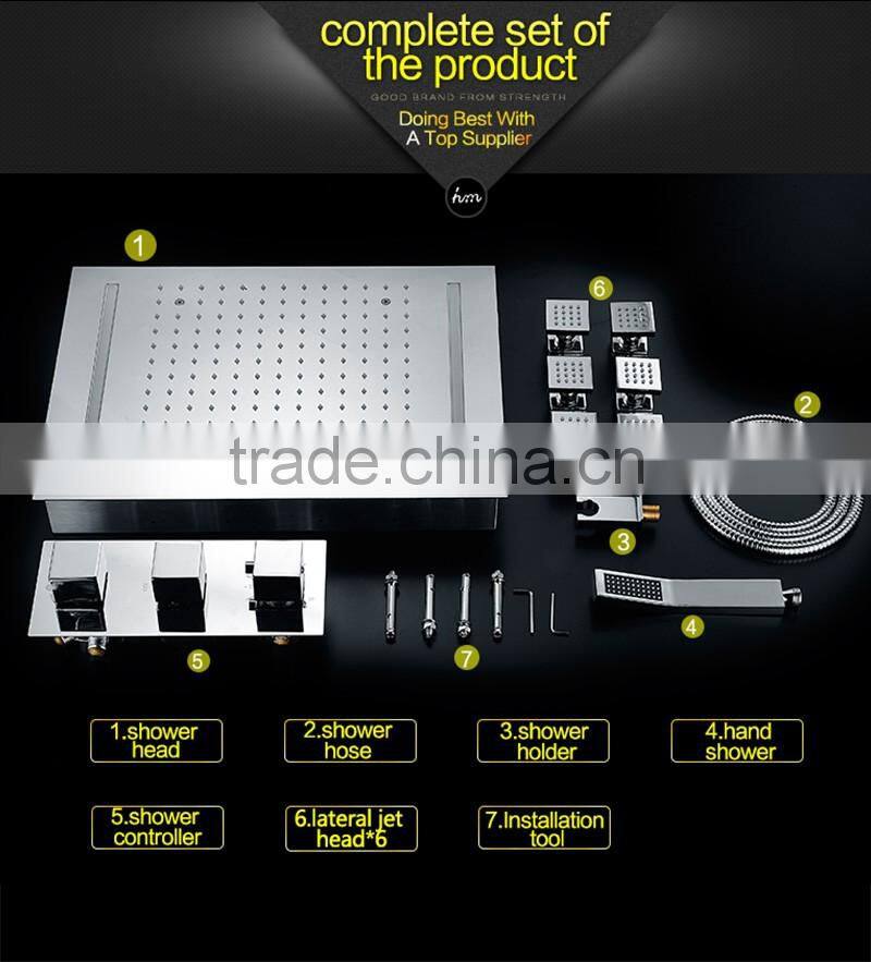 rain spa shower set 360*500mm led light rain shower head embed ceiling color change body spray bathroom shower head set