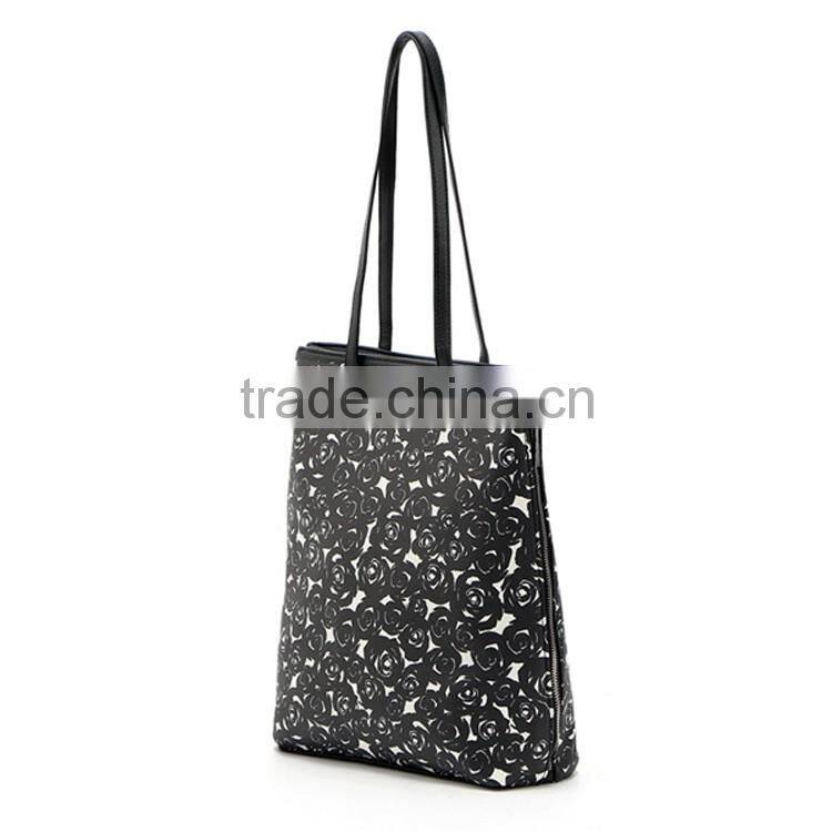 china oem manufacturer dear handbag in black rose pattern