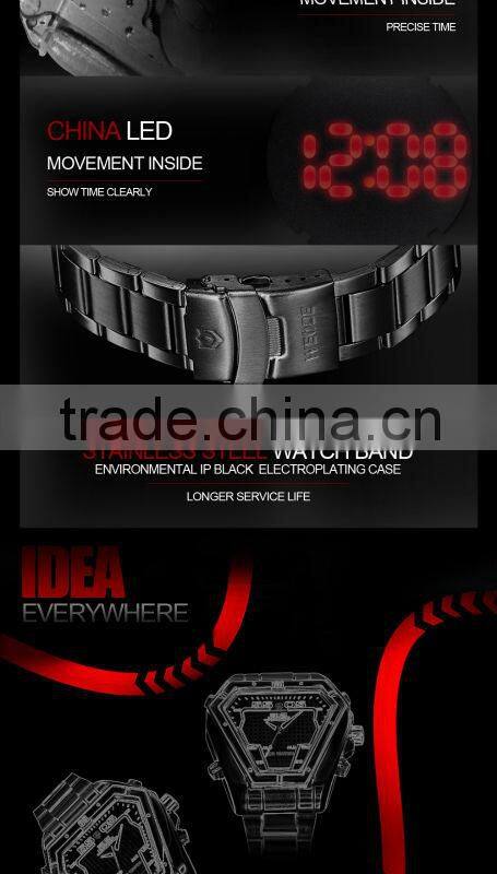 2015 China suppiler stainless steel triangel design black dial LED christmas promotion gift wristwatch(WEIDE-WH1102)