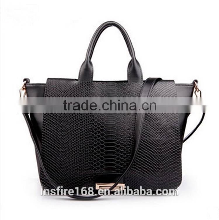 2016 Woman PU Leather Bags Black New Design Fashion Handbag