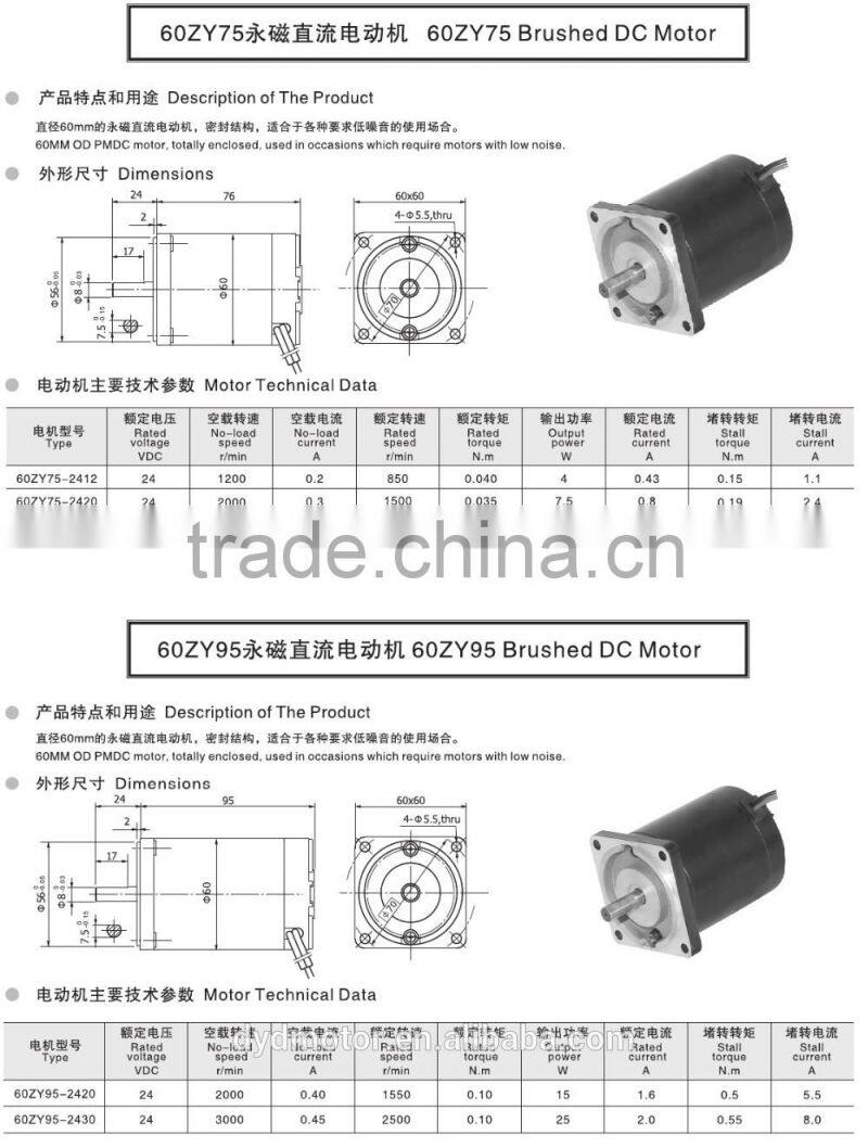 63ZY( 63mm OD ) DC Motor 12V 100W