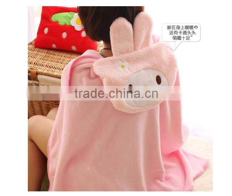 hooded cape style cartoon animal green frog model coral fleece office folding cushion blanket