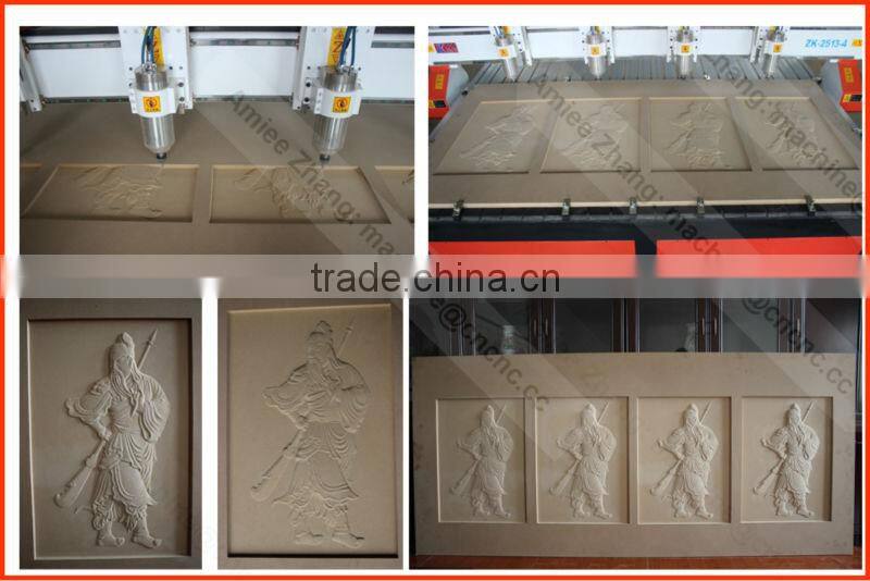 4 Heads 2500*1300mm Woodworking CNC Router on 4 Z-axis NcStudio Control ZK-2513-4