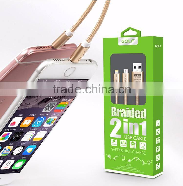 Stable quality usb cable multi charger metal cable 2 in 1 data cable