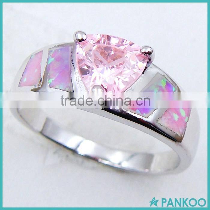 Hot Selling Rhodium Plated 925 Sterling Silver Pave Zircon Wpmen Opal Ring
