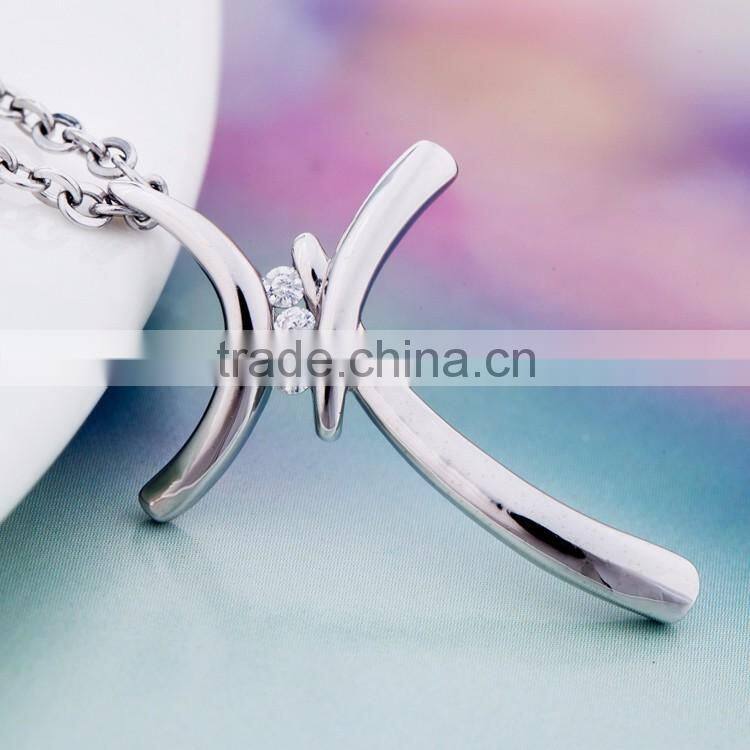 Women's Sterling Silver Cubic Zirconia Three-Stone Cross Pendant Necklace