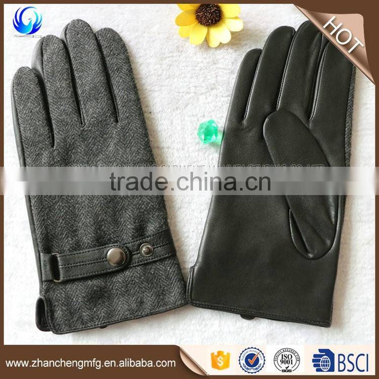 Top quality man sheepskin leather palm wool gloves touch screen