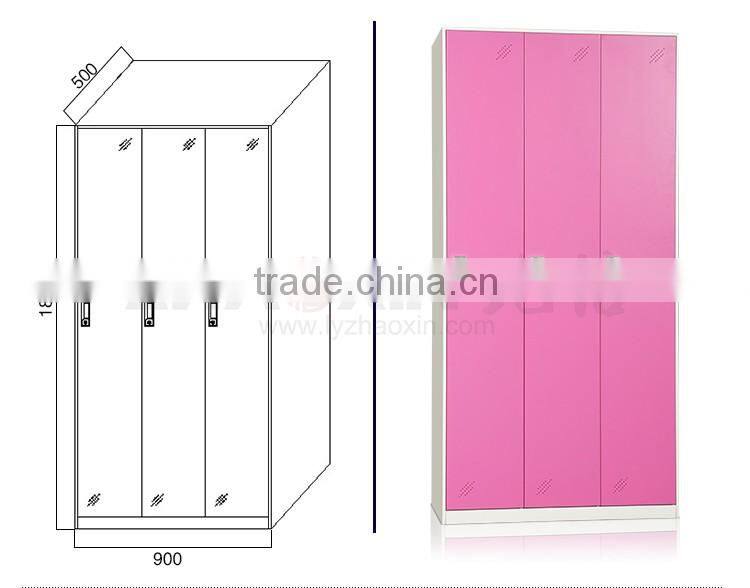 pink wardrobe with 3 door steel electronic lock cabinet durable steel locker
