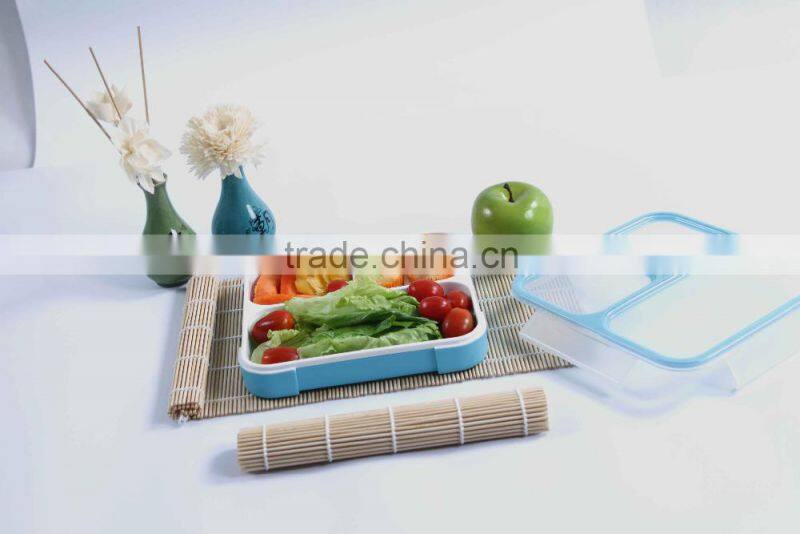 Square 3 compartment plastic lunch box keep food hot for school