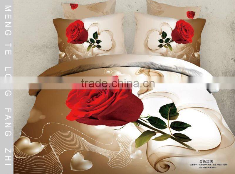 100% Cotton 3d Goldren Rose Reactive print Bedding Sets Sheet Pillowcases Sets Bedding Duvets Covers Sets (Full, 4