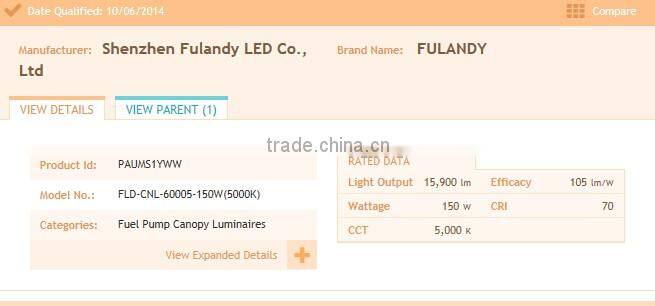 Shenzhen LED 180w 150w 120w 100w led canopy light ul
