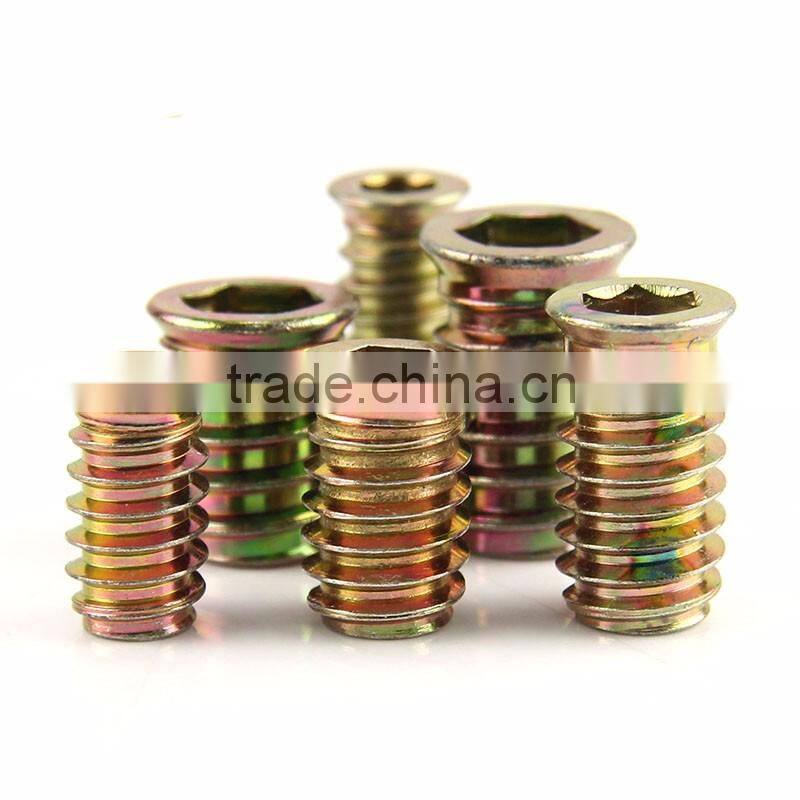 Odm good quality zinc alloy colorful furniture wood insert nut