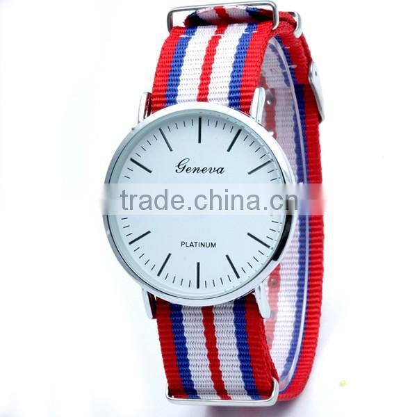 2016 New Arrivals Striped Canvas Geneva Watch Price