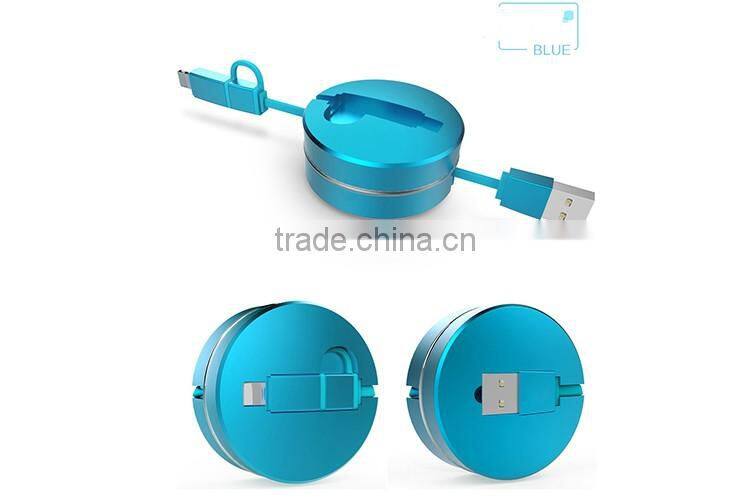 Convenient multi-color fashionable 2 in 1 usb great quality stretching data cable