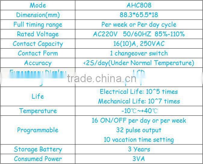Weekly Holiday Programmable Time Switch AHC808