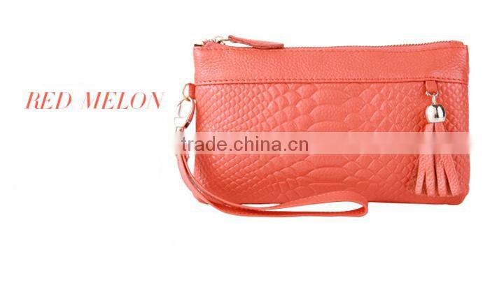 Hot Women Zipper Tassel Genuine Cowhide Leather Clutch Wallet Case Lady Long Handbag Wallet And Purses New