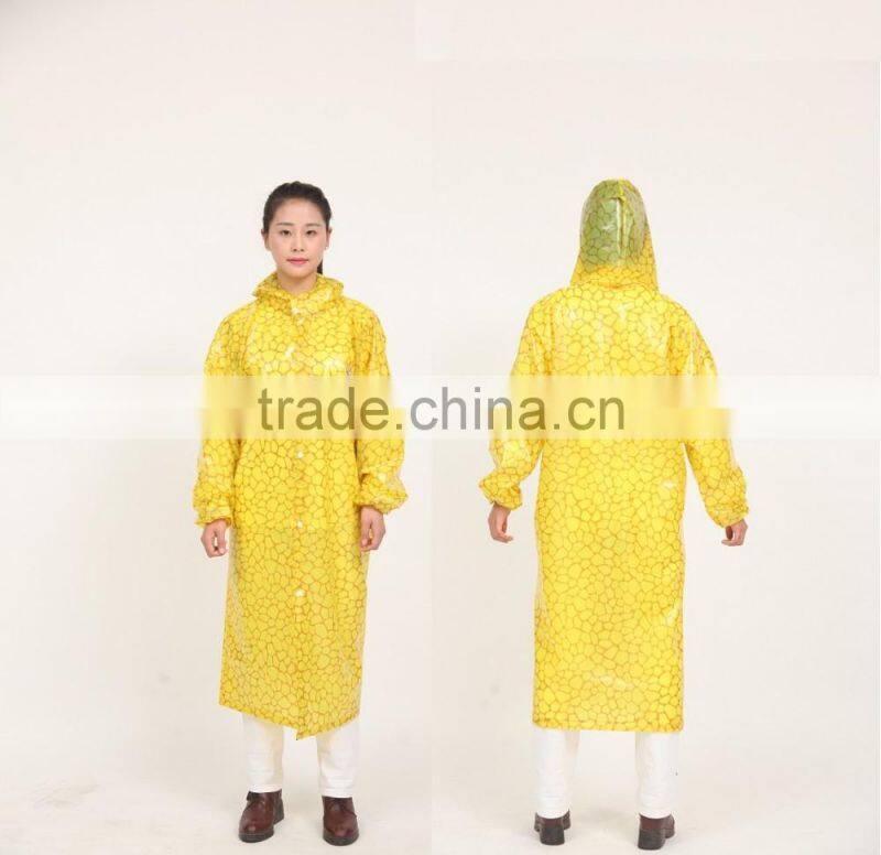 Yellow ladies or women Hooded Long Waterproof pvc Rainsuit