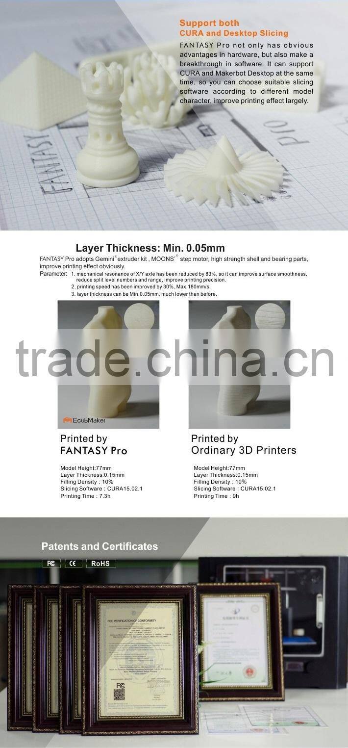 EcubMaker FANTASY Pro Dual Extruder Large 3D Metal Printer Kit Machine Price for Sale 260x180x200mm Soluble Support Filament