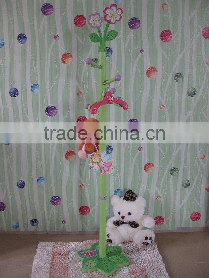 Creative color cartoons children solid wood coat racks and lovely floor hanging clothes bag coat rack