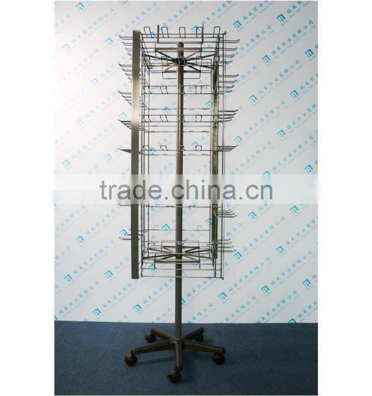 Free-standing 360-degrees 4-side rotating wire grid display rack