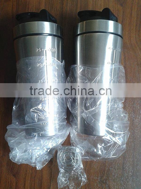 700ml 304# stainless steel insulated shaker bottle ,single wall 304 stainless steel custom protein shaker bottle