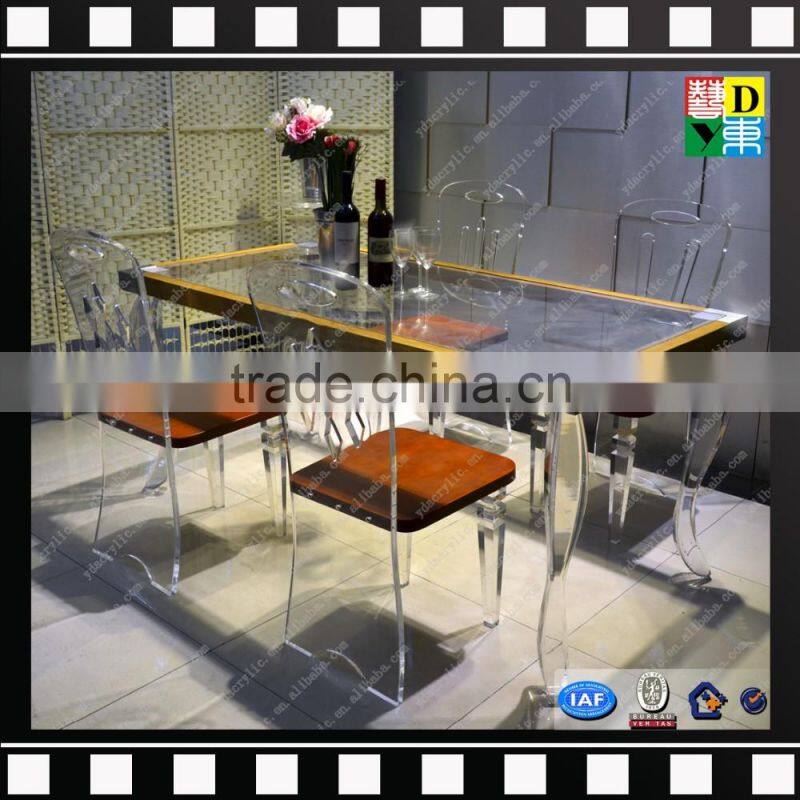 Clear acrylic legs dining table customzied PMMA glass square dining table with marble top from china manufacturer