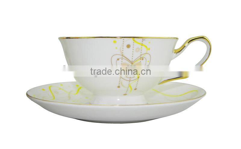 2014 New Product 200ml Bone China European Style Flower Pattern coffee mug with Saucer Set for home decoration