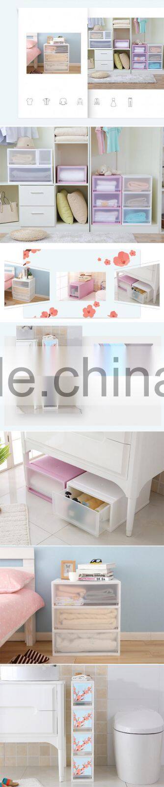 Wholsale emc 3 tiers plastic drawer storage cabinet with color print transparent storage box