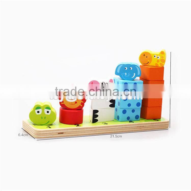 Colorful educational baby stacking toys wooden animal blocks W13D113