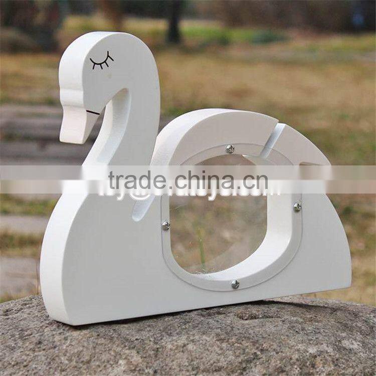 New design cute white swan shape wooden baby piggy banks W02A256