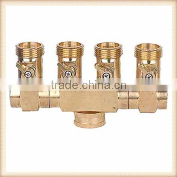 4 way manifold connector brass with shut-off valve
