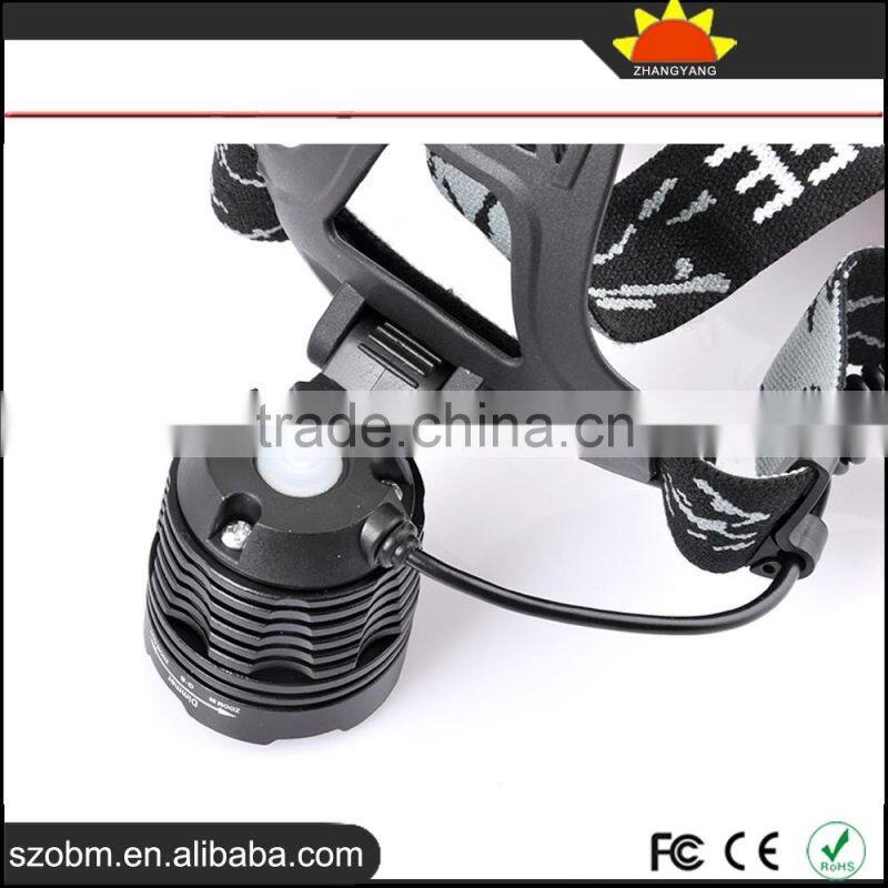 New arrival K12 XM-L T6 LED 2000 lumen headlamp ,18650 battery Zoomable Headlamp with chargers
