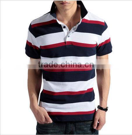cotton/polyester ,160gsm, single jersey pique, rib collar, yarn-dyed stripe, short sleeve, men's polo shirt