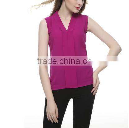 2016 Women V neck 6 colors Sleeveless Chiffon Blouses