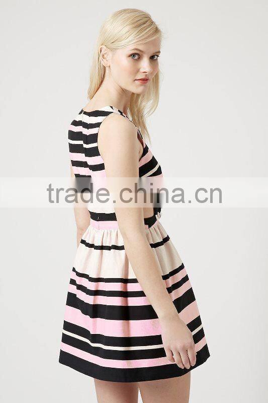 OEM lovely dress fashion style western party wear sleeveless striped girls' dresses skirts