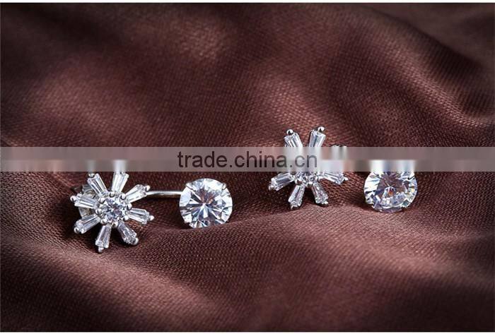 2017 wholesale 925 sterling silver sun flower woman fashion engagement wedding earrings customized jewelry CZ two way wearing