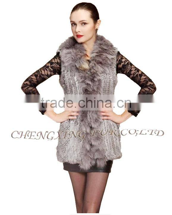CX-G-B-179B Fox Fur Collar Hand Knitting Real Comfort Rabbit Fur Clothing