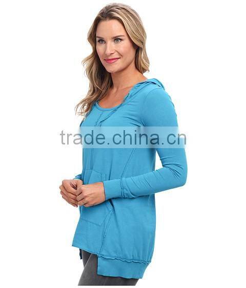 100 % cotton european style plain long sleeve classic jersey fabric pullover hoodie for women