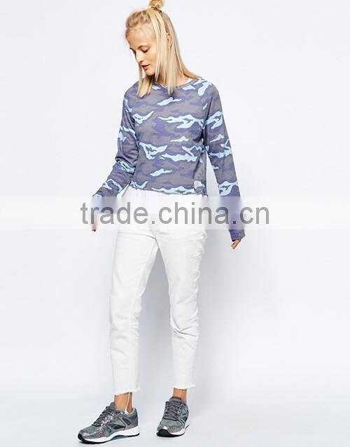 Custom women all over camo print sweatshirt without hoodie