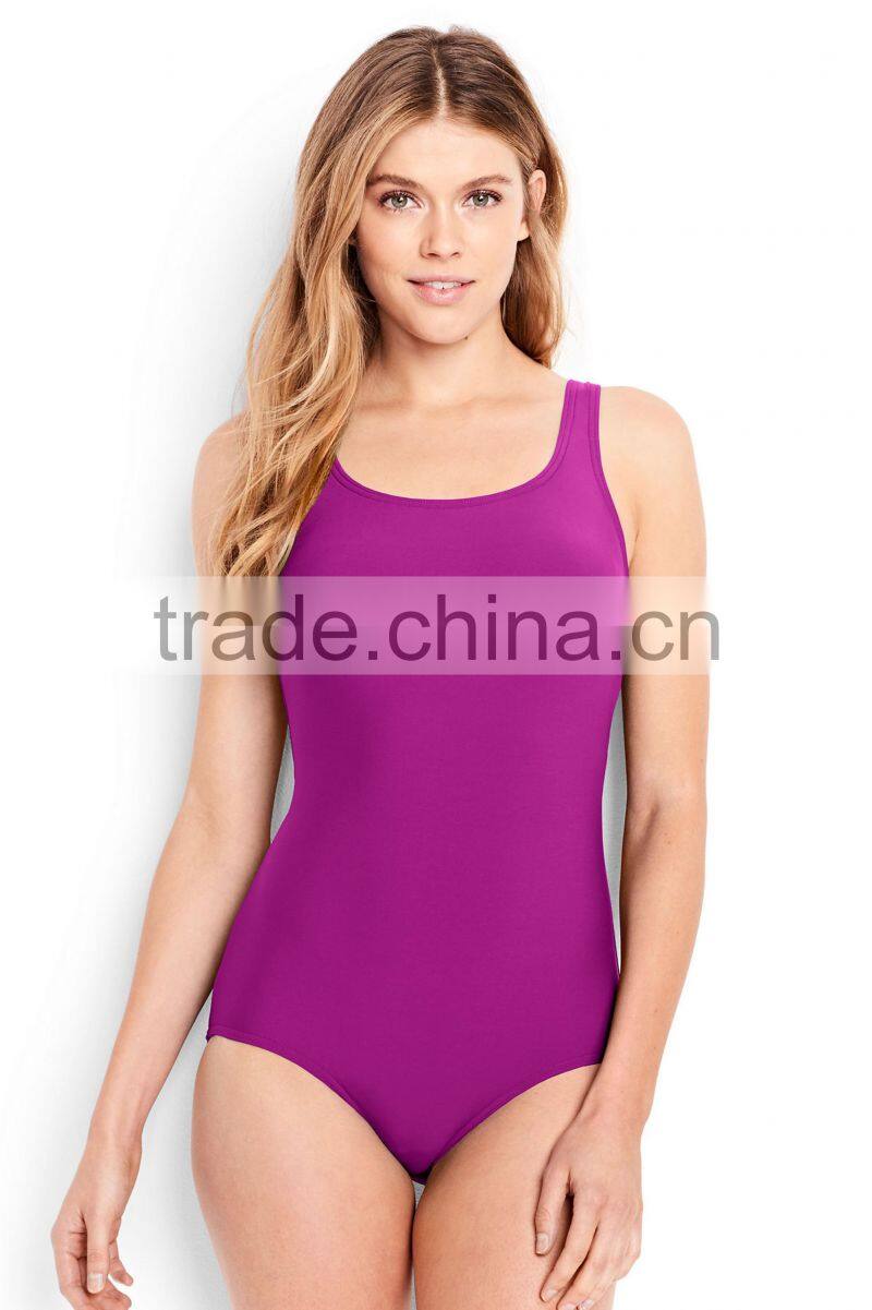 Simple Scoop Neck And Back Swimsuit Customizable Lower Cut Leg Opening Fully Lined Swimwear Womens One Piece Swimsuit Lining