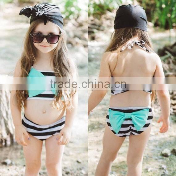 Baby swimwear blue yellow and aqua stitching 2 piece suit girl swimsuit