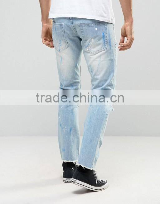 mens high waist blue light stone wash ripped super skinny jeans pants
