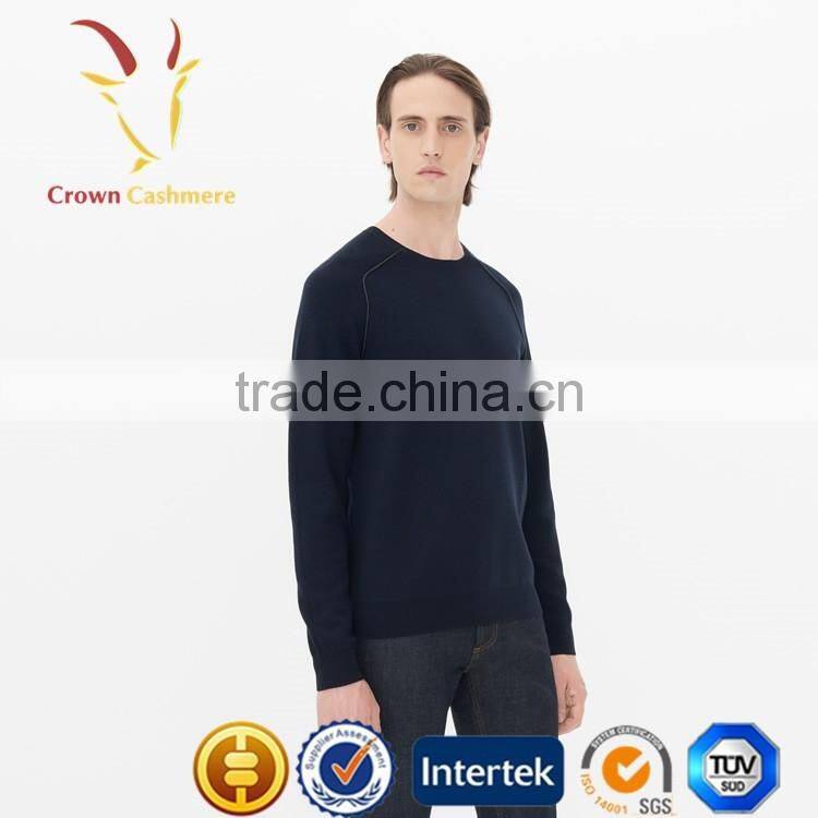 Navy Blue Men Cashmere Wool Pullover Sweater