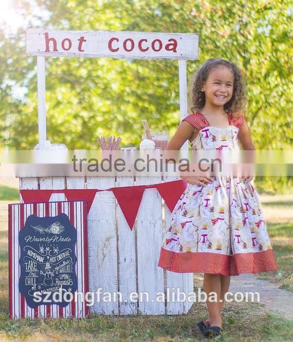 2017 Christmas Girl Party Dress Red Striped Snowman Printed Dress