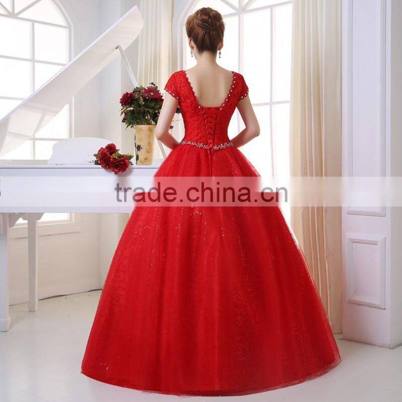 V neck cap sleeve long trail ball gown 2017 wedding dresses