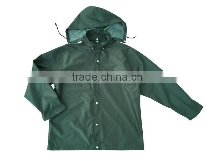 100% Polyester PVC custom waterproof pocket hooded rain jacket
