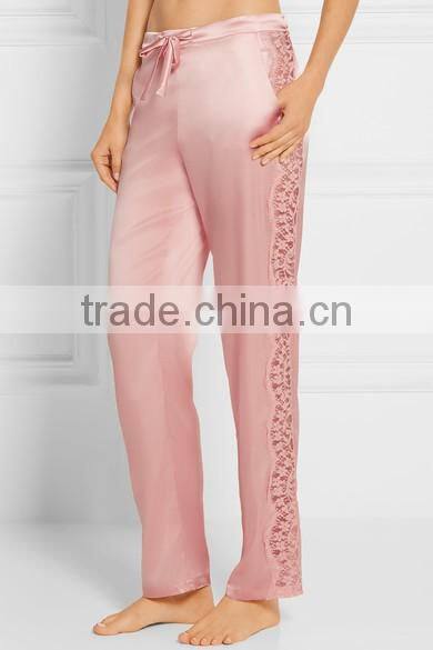 High Quality Custom Made Ladies Wearing Wholesale Silk-Blend Satin Pajama Decorated with Lace