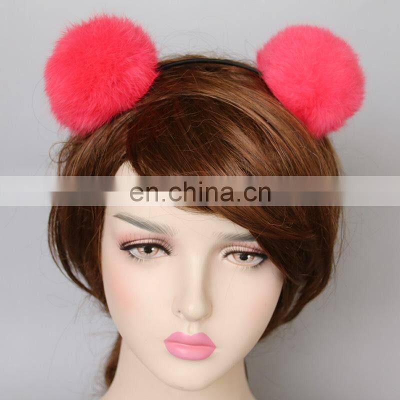 Fur pompom hair bands for girl lady fashion style real fur ball accessory
